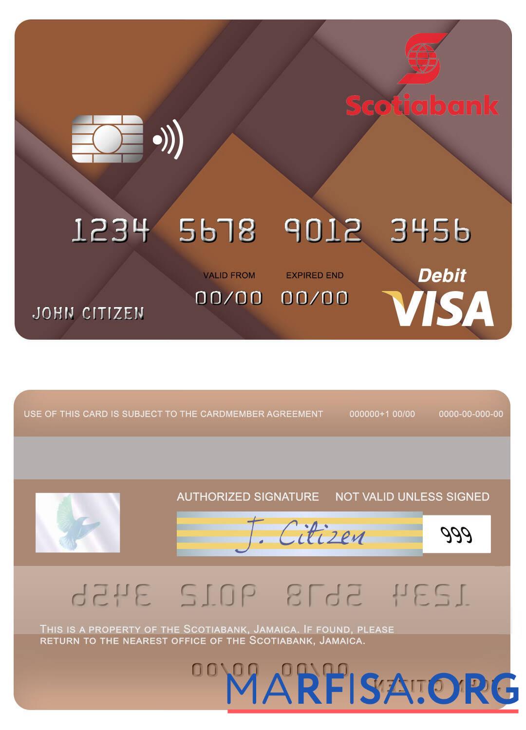 Downloadable Jamaica Scotiabank visa debit card template